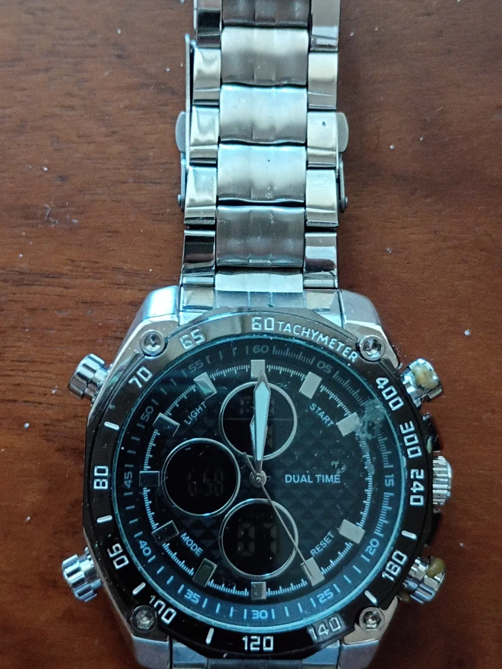 Source Unknown Silver and Black Dual-Time Tachymeter Watch